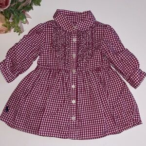 Pink and white Gingham Ralph Lauren Dress 3M Roll Sleeve Ruffle Neck Pink